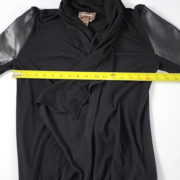 Danier Women's Black Italian Leather Jersey Wrap Waterfall Cardigan Size 2XS - Picture 10 of 12